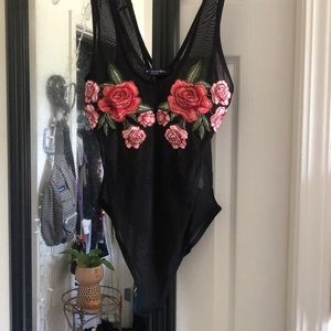 Mesh roses bodysuit